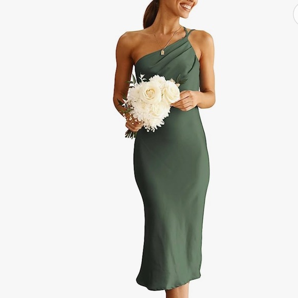 One shoulder midi satin wedding guest dress - Picture 2 of 6